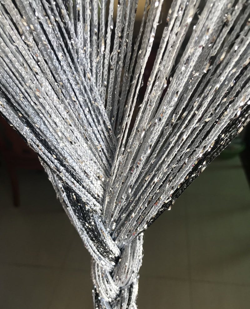 Eyotool 1x2 M Door String Curtain Rare Flat Thread Fringe Window Panel Room Divider Cute Strip Tassel for Wedding Coffee House Restaurant Parts (Black & Grey) - Image 3